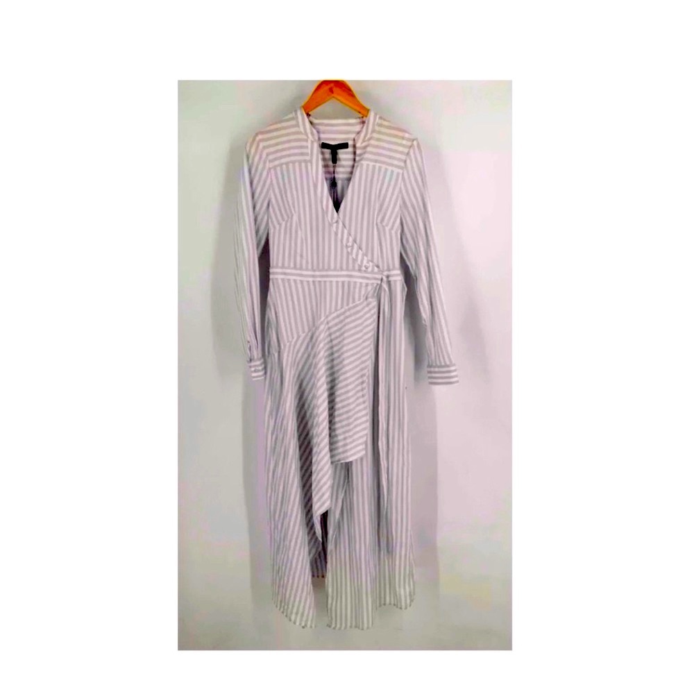 BCBG Maxazria White Gray Cotton Blend Striped Maxi